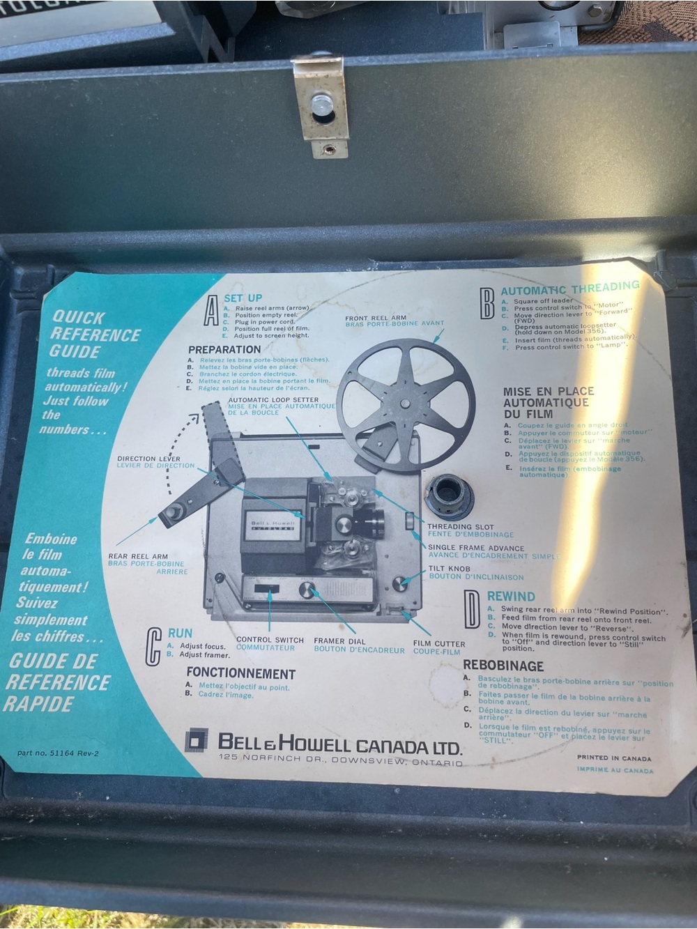 Belle & Howell Vintage Film Projector Quick Reference Guide - Teal/White